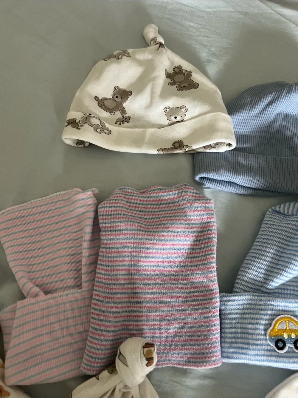 Baby Beanie Hat Set - Assorted Blue, White, Cream & Gray